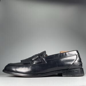 GH BASS & CO Men’s 11.5 Black Leather Slip On Kiltie Buckle Strap Loafers Shoes